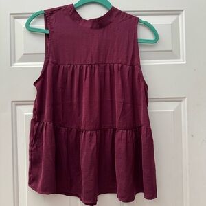 Banana Republic Burgundy Tiered Mock-Neck Top
